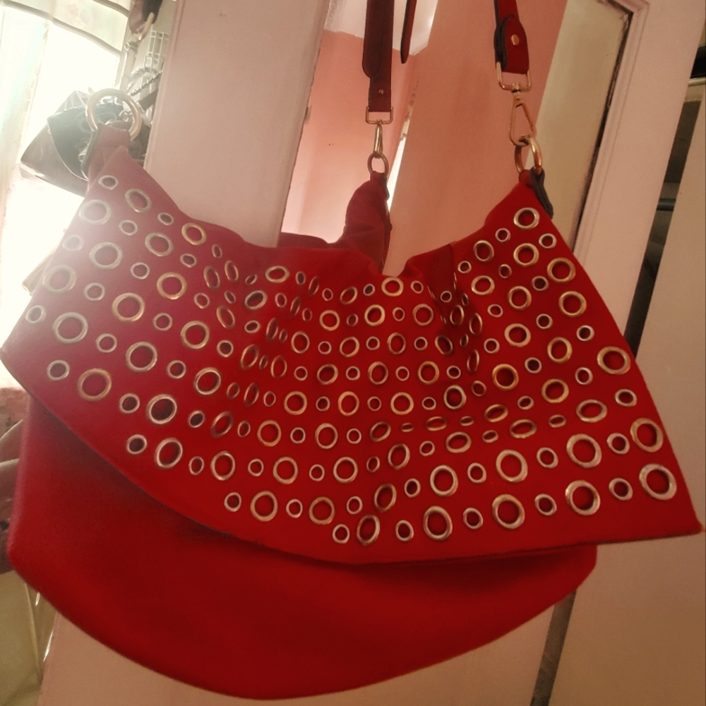 Red vegan leather crossbody bag
